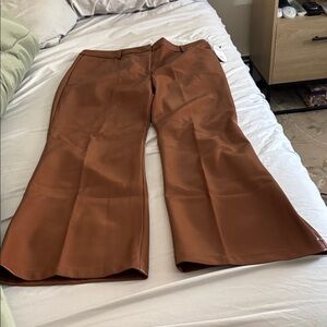 Brown Flared Faux Leather Pants